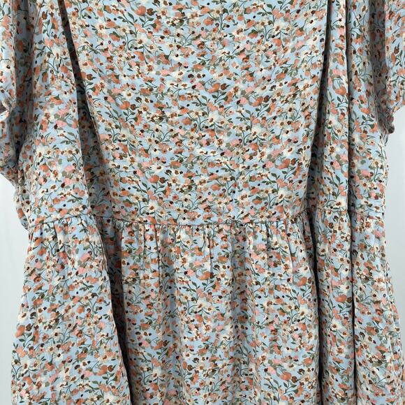 LANE BRYANT Dress Size 26 Blue Floral Flutter Sleeve Tie Back Vivid Ditsy Plus - Picture 12 of 15